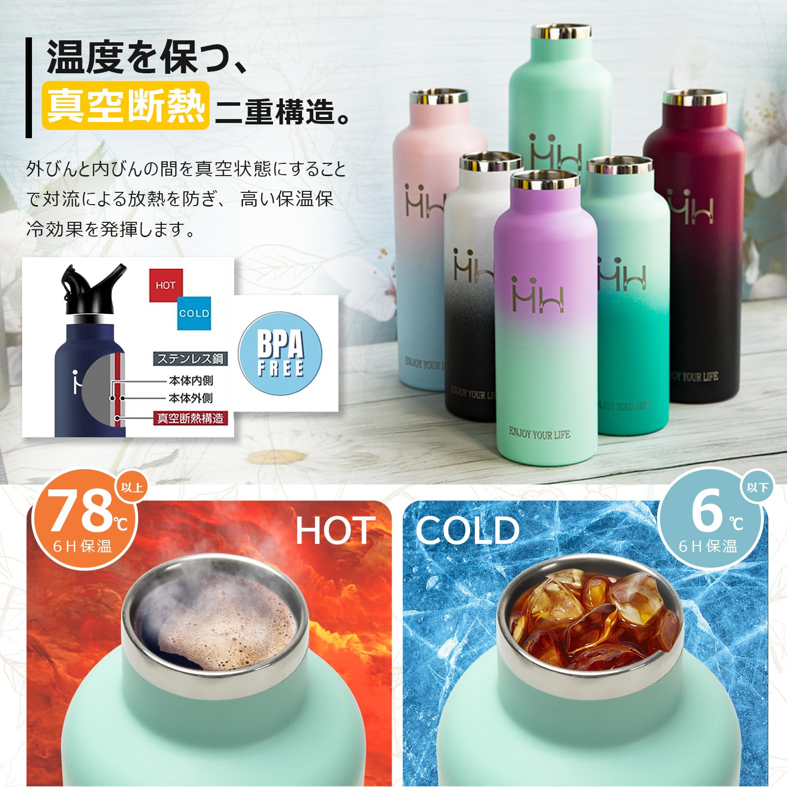 Amazon | ASAKA 魔法瓶 水筒 500ml 軽量 真空断熱 ステンレスボトル